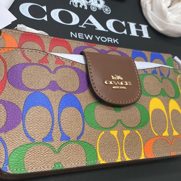 Coach Poppy Crossbody In Rainbow Signature Canvas Textile Leather Double purse - Picture 2 of 11